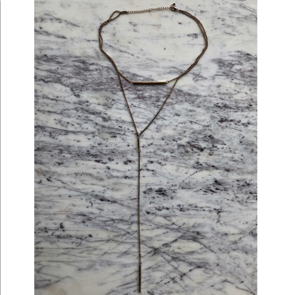 Gold Long Line Choker Bar Necklace